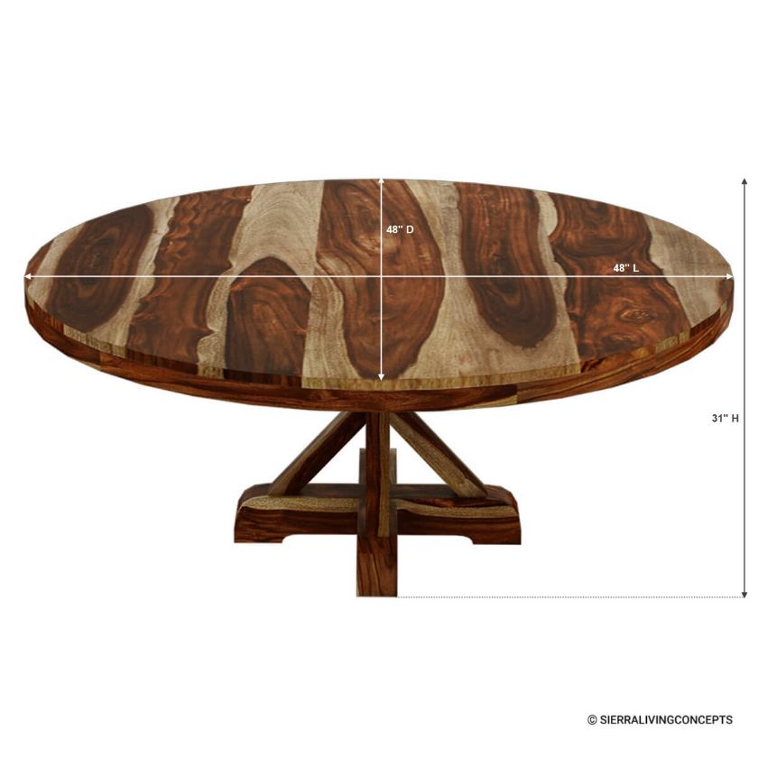 Bedford Rustic Solid Wood X Base Pedestal Round Dining Table Size Image