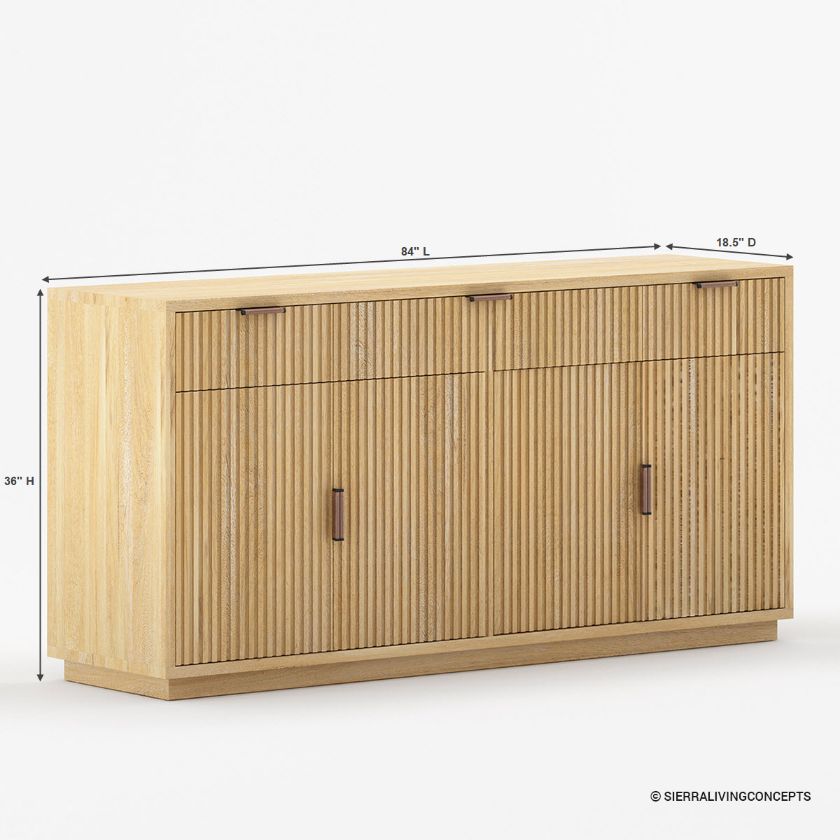 Descanso Solid Wood 3 Drawer Modern Fluted Sideboard Size Image