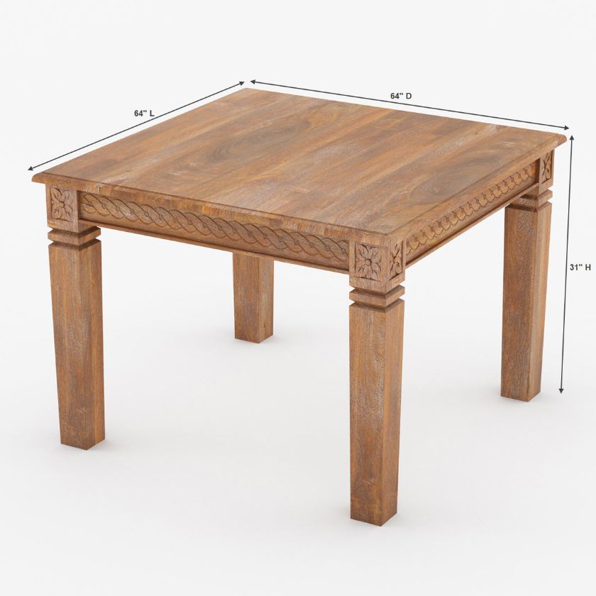 Salemo Rustic Wood Handcrafted Square Kitchen Table Size Image
