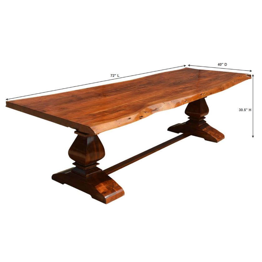 Live Edge Acacia Wood Trestle Farmhouse  Dining Table Size Image