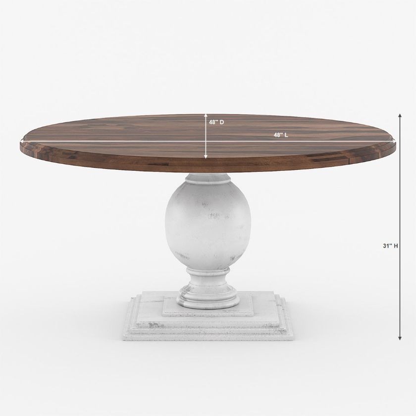 Illinois Rustic Solid Wood Two Tone Large Round Dining Table Size Image