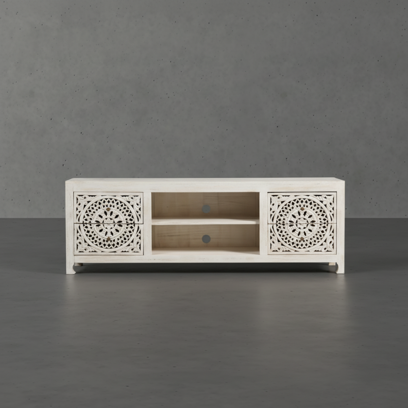 Sutter Floral Hand Carved Solid Wood Boho TV Stand (72")
