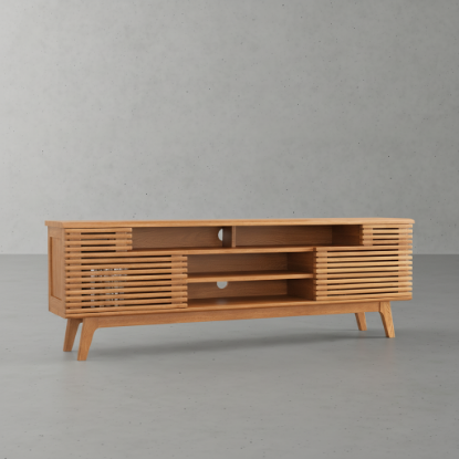 Hackney Slatted Slider Teak Wood Mid-Century Modern Media Console (71")