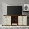 Mandala Art Solid Wood White TV Media Console Cabinet (59")