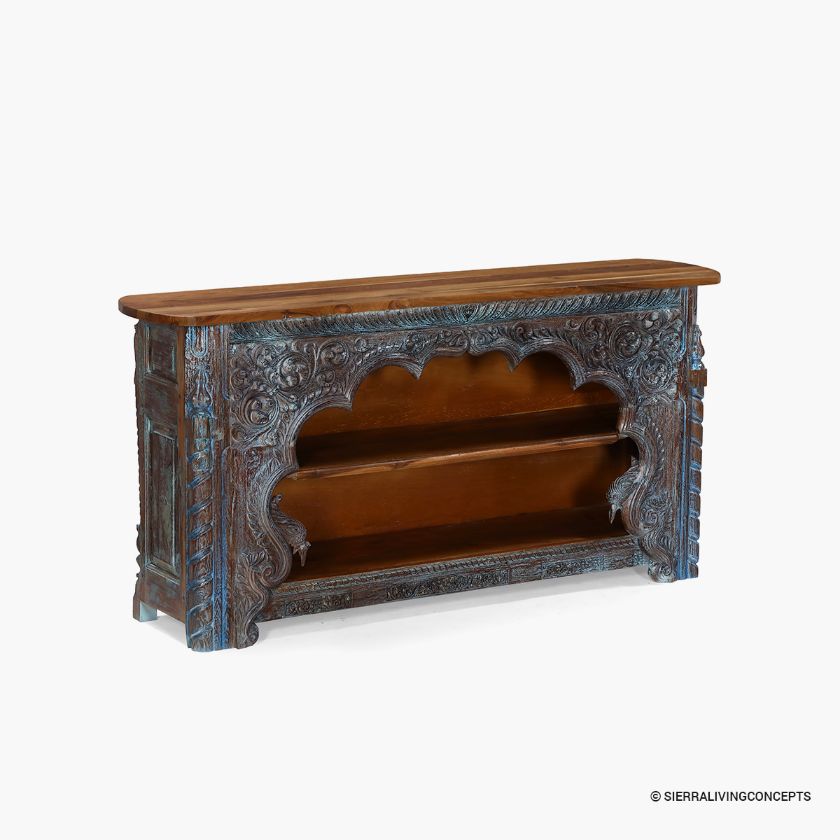 Picture of Rosedale Distressed Carved Wood Arch Console Table with Storage