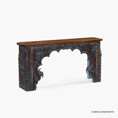 Picture of Corktown Distressed Dark Carved Wood Arch Console Table