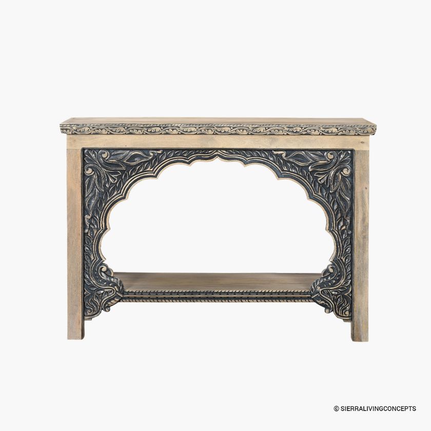 Picture of Harbourfront Distressed Carved Wood Arch Console Table