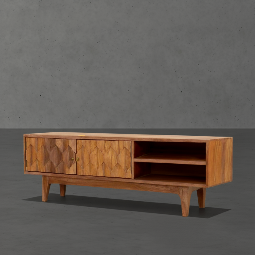 Picture of Emelia Carved Diamonds Rustic Solid Wood Modern TV Stand Media Console