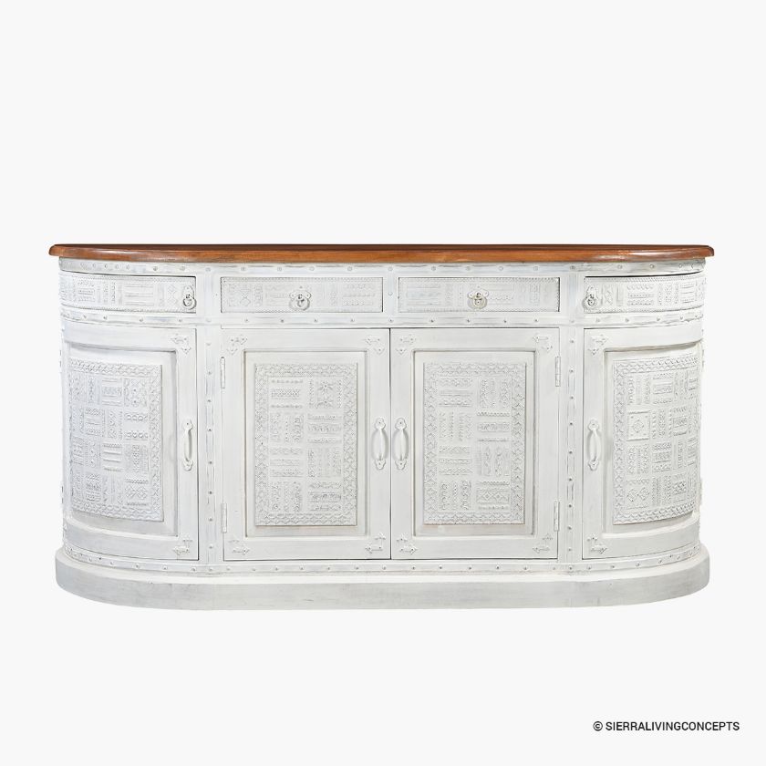 Picture of Roncesvalles Whitewash Curved Sideboard Cabinet with Drawers