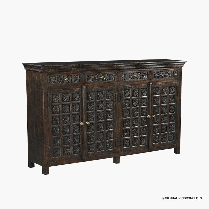 Picture of Kootenay Ornate Rustic Brown Sideboard Cabinet with Drawers