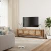 Foxton Rustic Solid Wood Media Console Rattan Cabinet