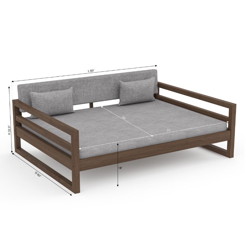 Kenora Rustic Solid Wood Upholstered Daybed Size Image
