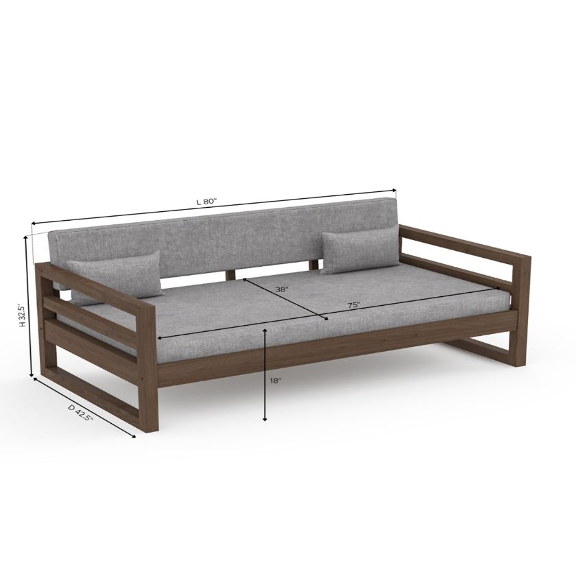 Kenora Rustic Solid Wood Upholstered Daybed Size Image