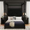 Picture of Memphis Weathered Hand-carved Solid Mahogany Wood Canopy Platform Bed