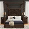 Picture of Memphis Weathered Hand-carved Solid Mahogany Wood Canopy Platform Bed