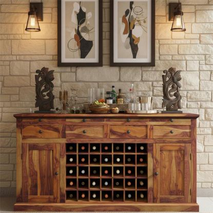 Picture of Oenophile Dallas Ranch Solid Wood Wine Bar Buffet Cabinet with Drawer