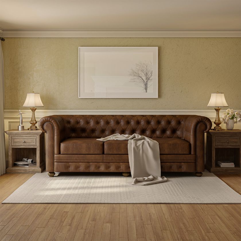 Picture of Farnham 3-Seater Brown Leather Chesterfield Sofa