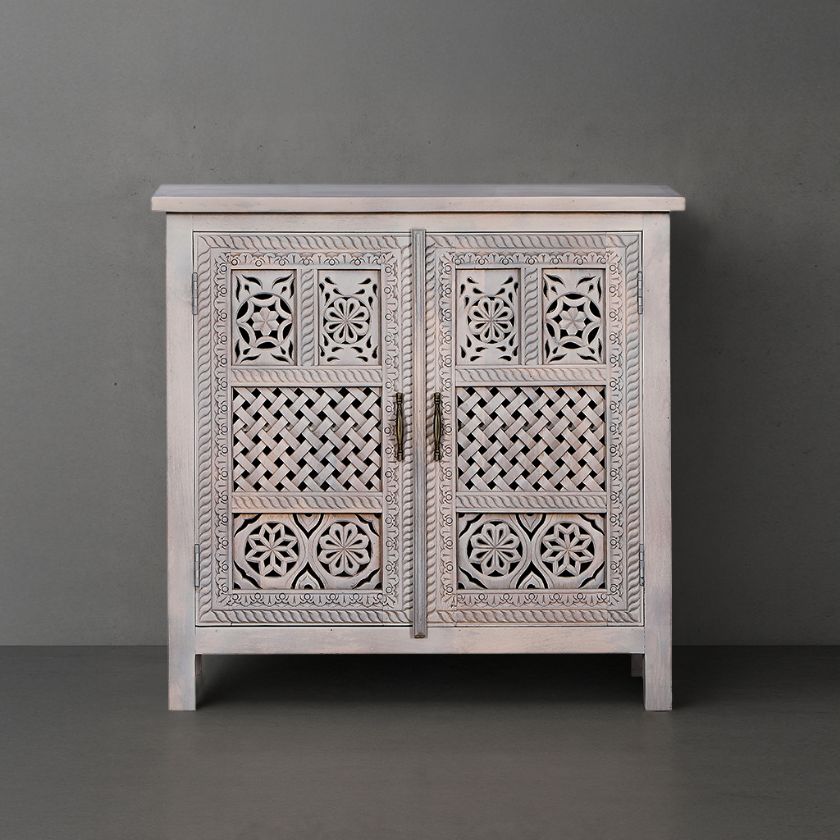 Picture of Edson Hand Carved Whitewashed Accent Storage Cabinet