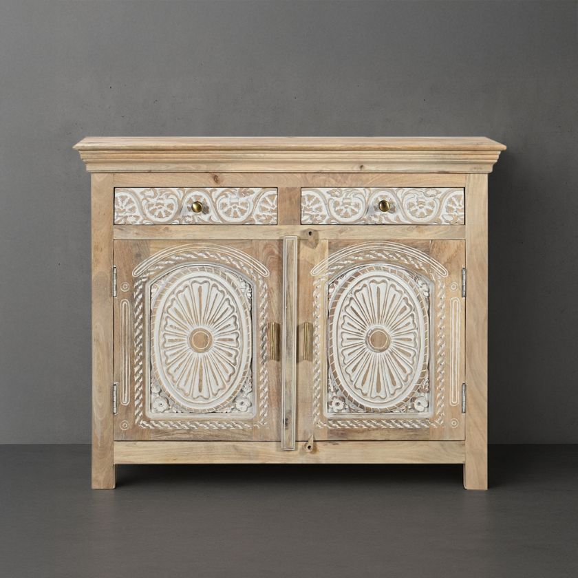 Picture of Airdrie Mango Wood Hand Carved Accent Storage with Drawers