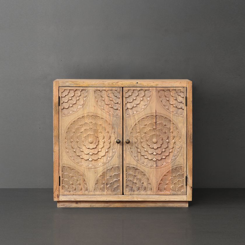 Picture of Pictou Carved Rustic Accent Storage Cabinet with Doors