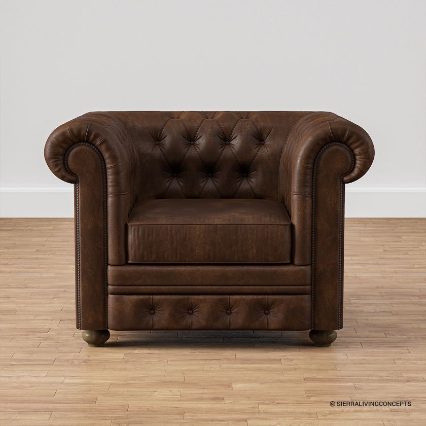 Picture of Farnham Single Seater Brown Leather Chesterfield Sofa