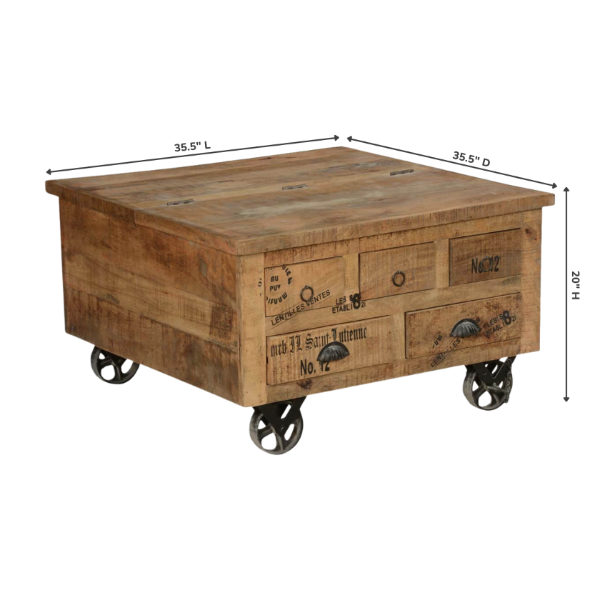 Taylorsville Industrial Coffee Table With Wheels Size Image