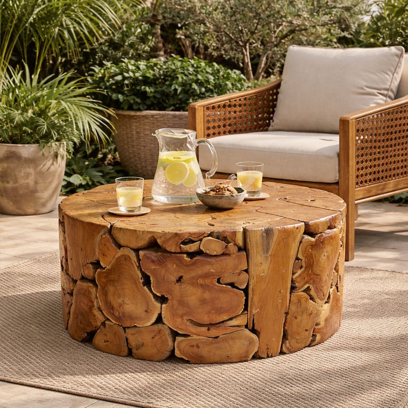 Picture of Guilford Antique Outdoor Round Teak Slice Coffee Table