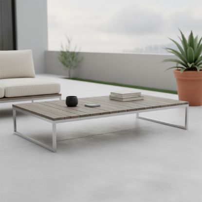 Picture of Penryn Patio Grey Wooden Slatted Rectangle Coffee Table