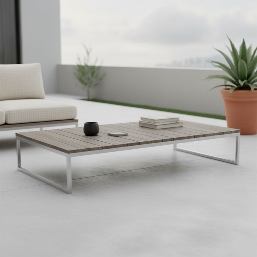 Picture of Penryn Patio Grey Wooden Slatted Rectangle Coffee Table