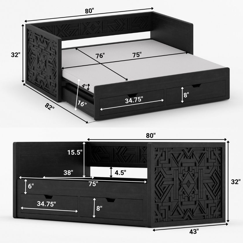 Sackville Egyptian Maze Twin to King Extendable Daybed Dimension Image