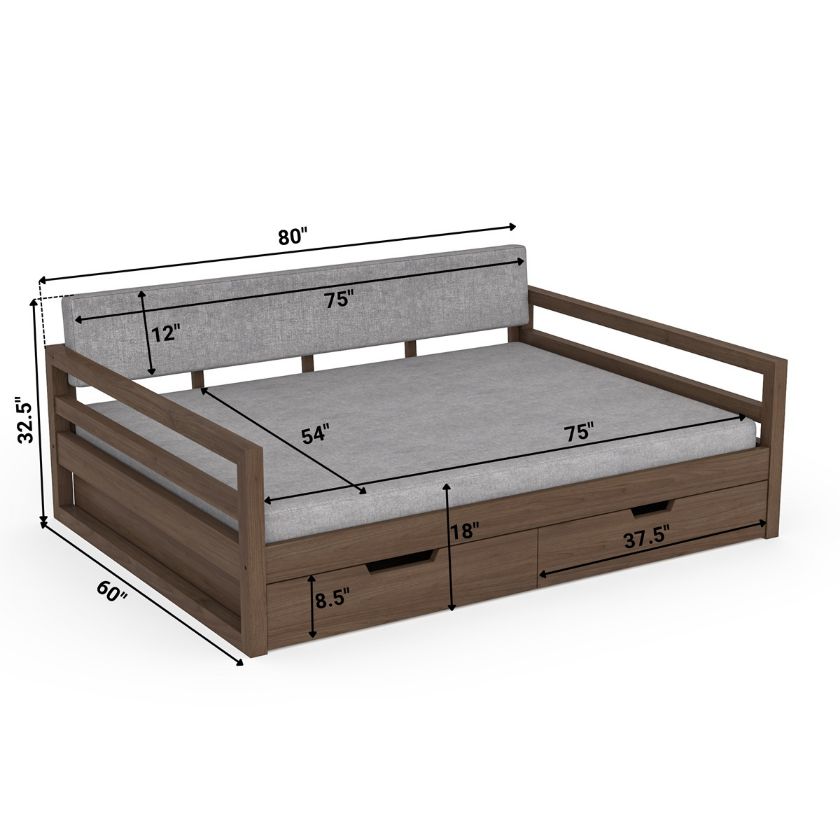  Kenora Solid Wood Upholstered Daybed with Storage Size Image