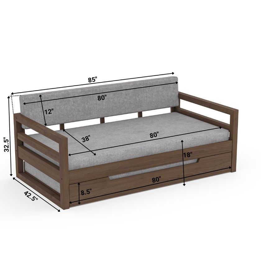 Kenora Solid Wood Upholstered Daybed with Trundle Size Image