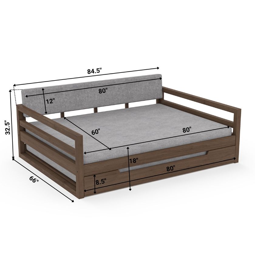 Kenora Solid Wood Upholstered Daybed with Trundle Size Image