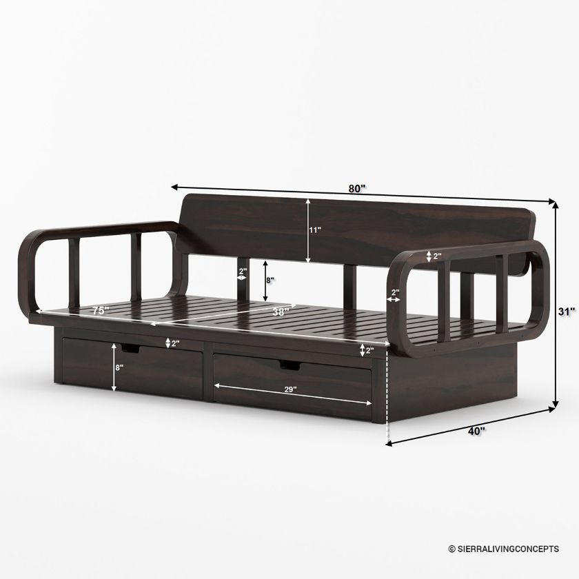 Dieppe Art Deco Solid Wood Daybed with Storage Size Image