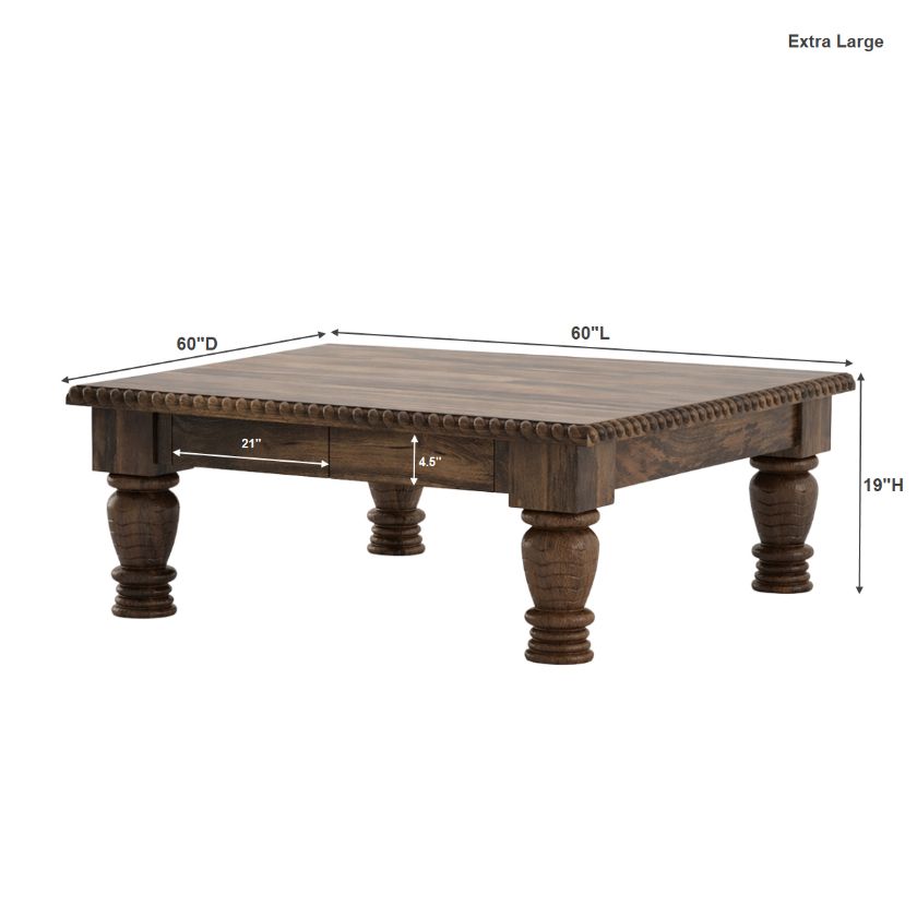Renens Rustic Solid Wood Traditional Large  Square Coffee Table Size Image