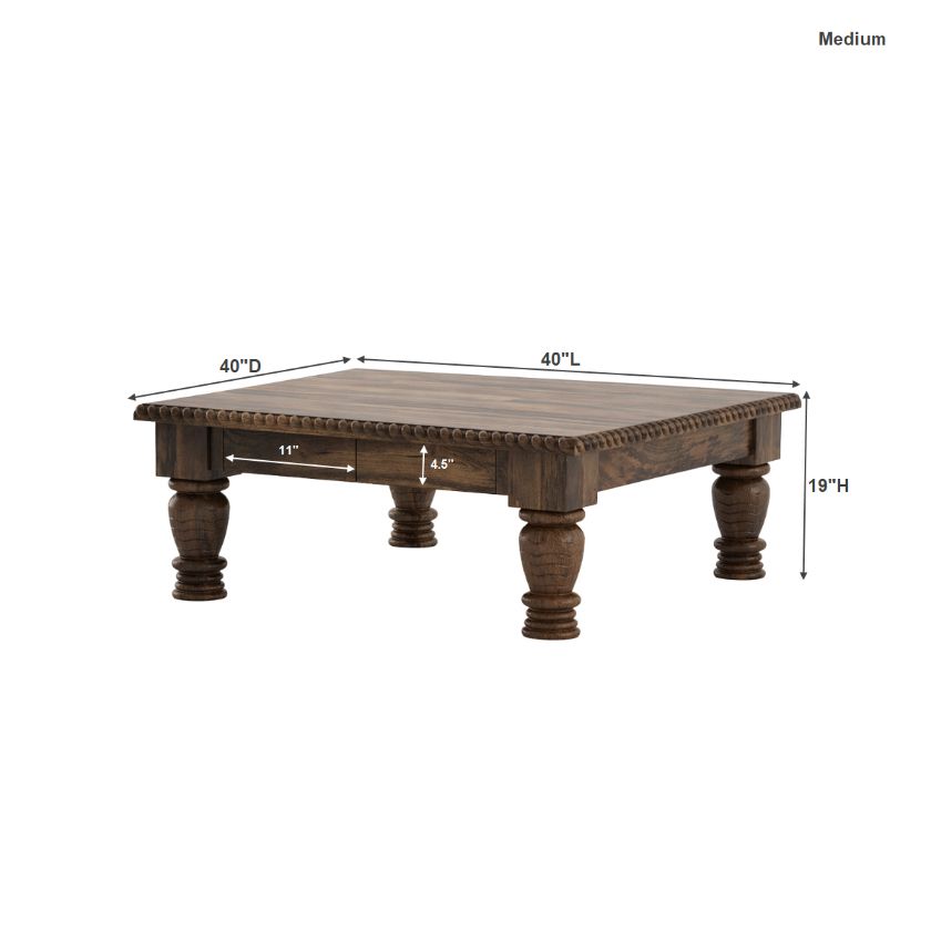Renens Rustic Solid Wood Traditional Large  Square Coffee Table Size Image