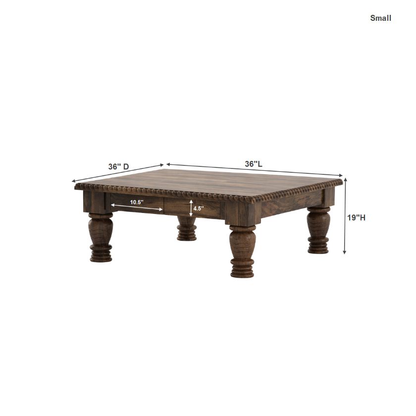 Renens Rustic Solid Wood Traditional Large  Square Coffee Table Size Image