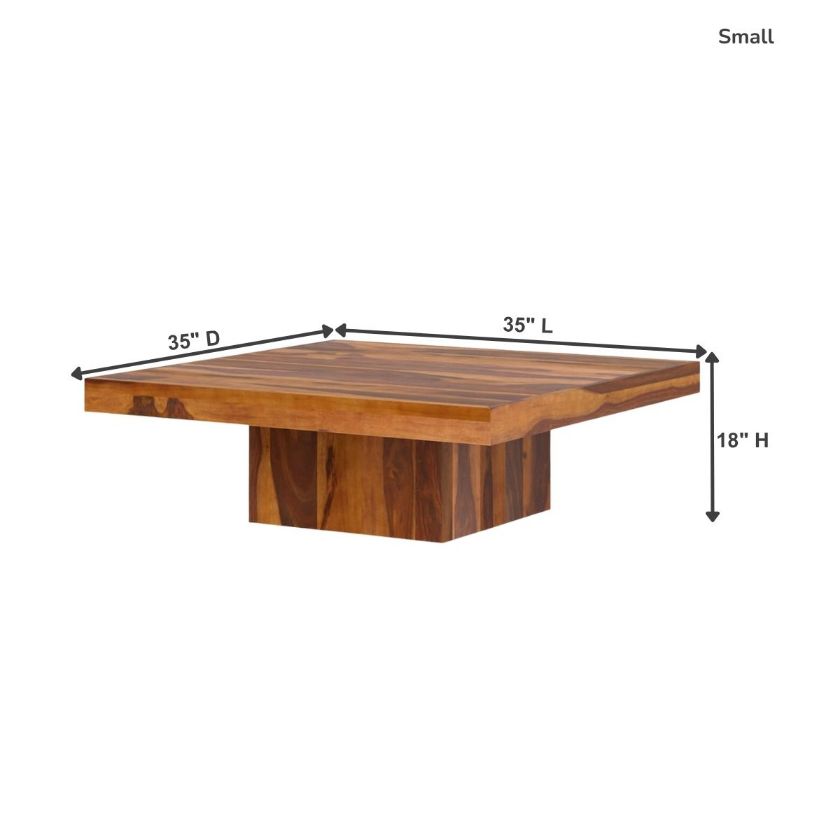 Brocton Rustic Solid Wood Large Square Pedestal Coffee Table Size Image
