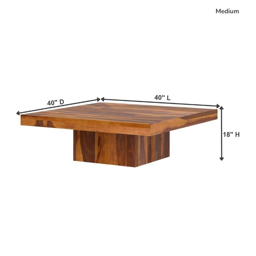 Brocton Rustic Solid Wood Large Square Pedestal Coffee Table Size Image