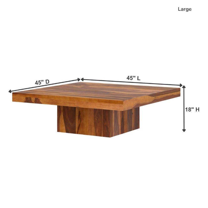 Brocton Rustic Solid Wood Large Square Pedestal Coffee Table Size Image