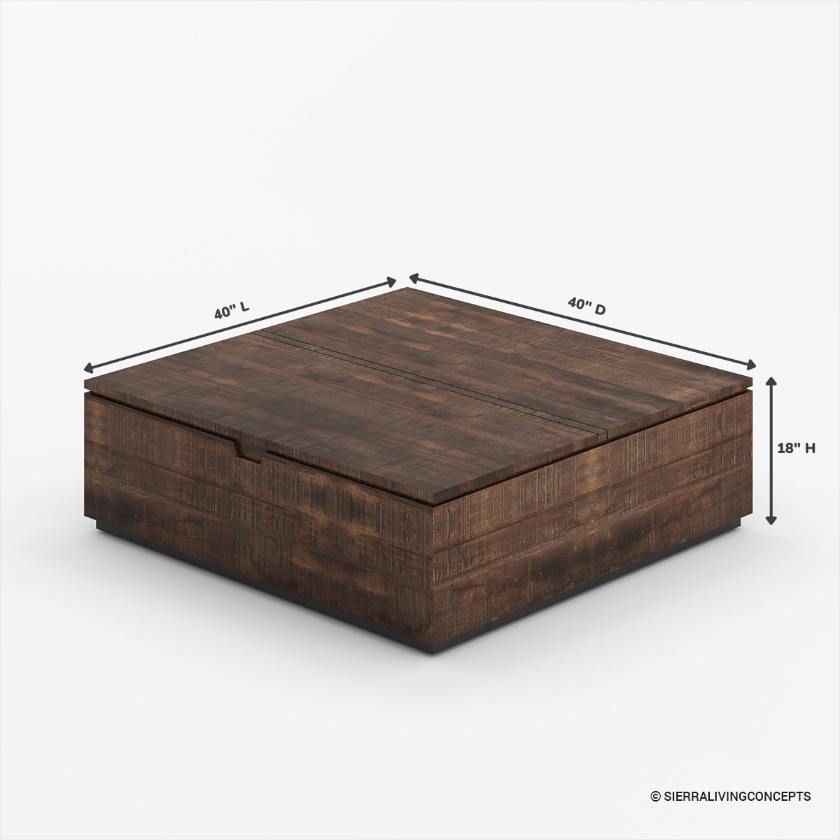 Monroe Rustic Square Coffee Table with Trunk Storage Size Image