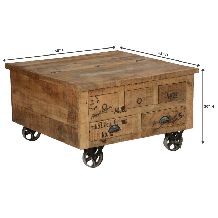 Taylorsville Industrial Coffee Table With Wheels Size Image