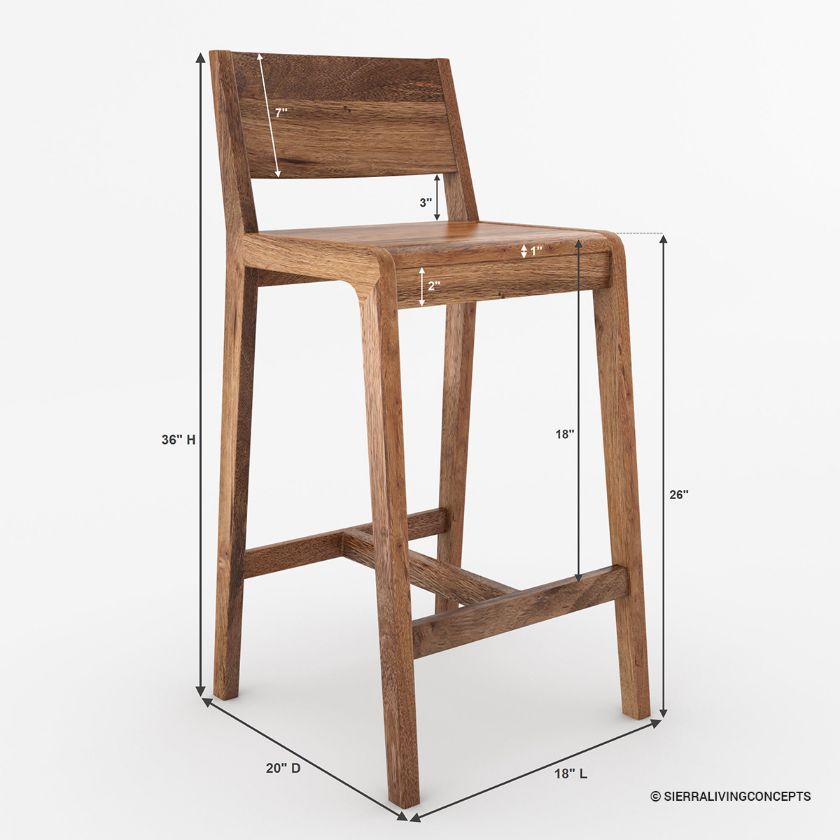 Magog Rustic Solid Wood Bar Stool for Kitchen Counters Dimension Image