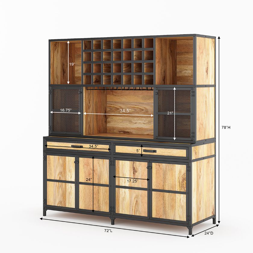 Monta Rosa Industrial Wine Bar With Hutch Cabinet Dimension Image