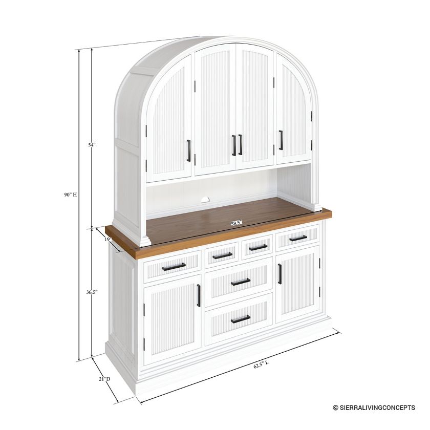 Langford Solid Wood Arched Hutch Cabinet Dimension Image