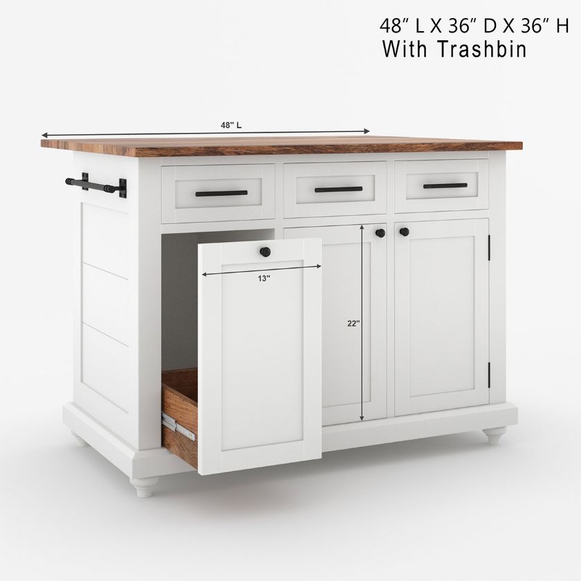 Casselton Solid Wood Two Tone White Kitchen Island with Storage Size Image