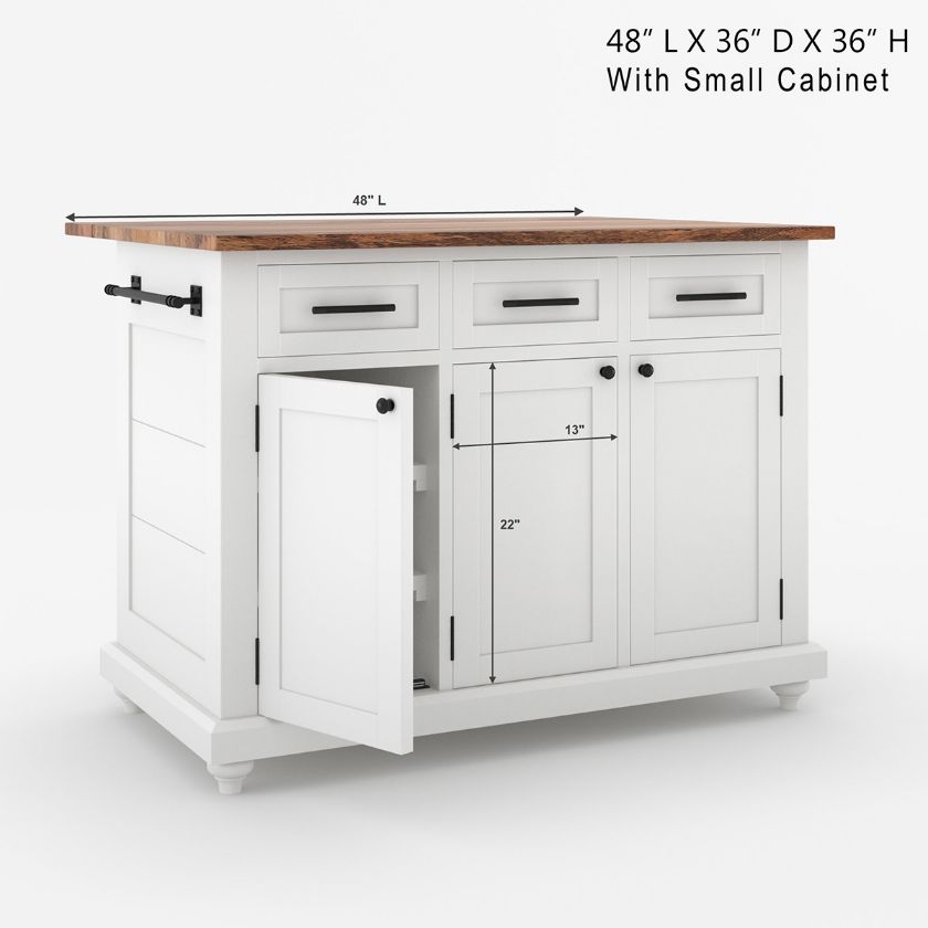 Casselton Solid Wood Two Tone White Kitchen Island with Storage Size Image