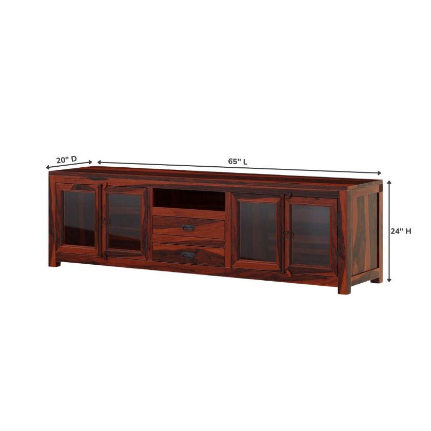 Quebec Glass Door Solid Wood Media Console Cabinet (65