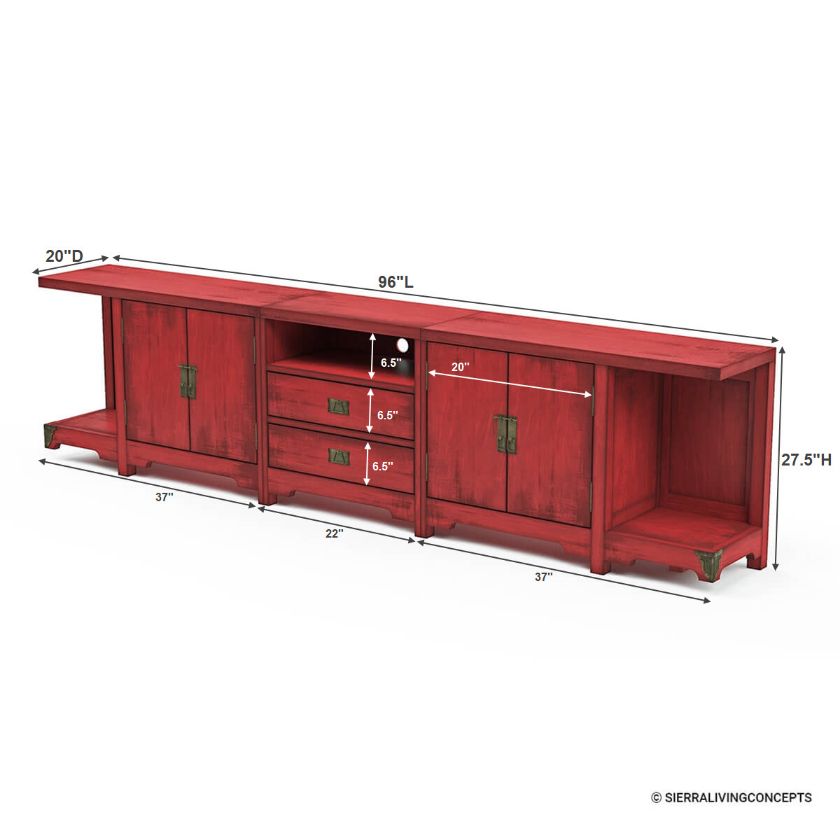 Mongolian Extra Long Solid Wood TV Media Console Cabinet (96