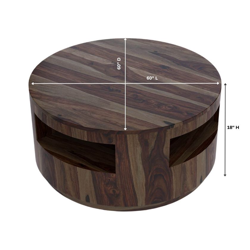 Ladonia Solid Wood 36 Inch Round Coffee Table With Shelves Size Image